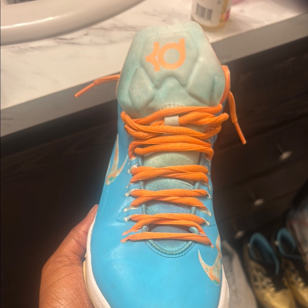 Vibrant Blue and Orange High-Top Sneakers